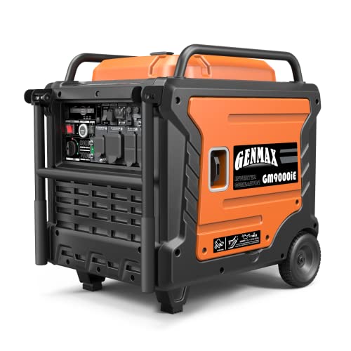 GENMAX Portable Inverter Generator, 9000W Super Quiet Gas Powered Engine with Parallel Capability, Remote/Electric Start, Digital display,EPA Compliant，CO Alarm Ideal for Home backup power (GM9000iE)