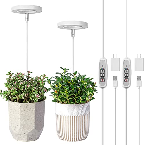 Grow Light, Lordem Full Spectrum LED Plant Light for Indoor Plants, Height Adjustable Growing Lamp with Auto On/Off Timer 4/8/12H , 4 Dimmable Brightness, Ideal for Small Plants, Pack of 2