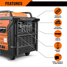 Load image into Gallery viewer, GENMAX Portable Inverter Generator, 9000W Super Quiet Gas Powered Engine with Parallel Capability, Remote/Electric Start, Digital display,EPA Compliant，CO Alarm Ideal for Home backup power (GM9000iE)
