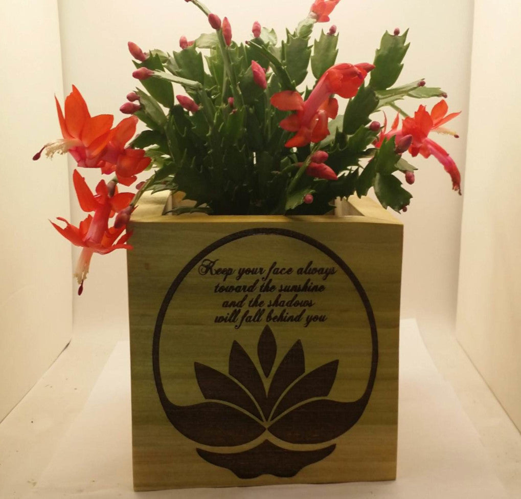 Sunshine Lostus Flower - Wooden engraved Planter